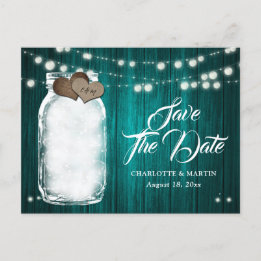 Rustieke Teal Metselwerk Pot Huwelijk Bewaar De Da Aankondigingskaart