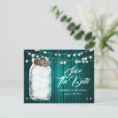 Rustieke Teal Metselwerk Pot Huwelijk Bewaar De Da Aankondigingskaart (Staand voorkant)