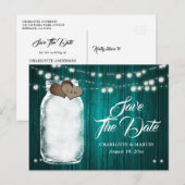 Rustieke Teal Metselwerk Pot Huwelijk Bewaar De Da Aankondigingskaart (Voorkant / Achterkant)