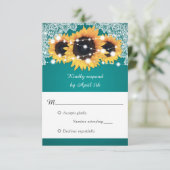 Rustieke Teal Zonnebloem Bruiloft RSVP Kaartje (Staand voorkant)