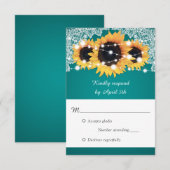 Rustieke Teal Zonnebloem Bruiloft RSVP Kaartje (Voorkant / Achterkant)