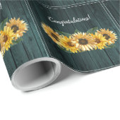 Rustieke Teal Zonnebloem Huwelijk Inpakpapier (Rol Hoek)
