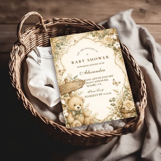 Rustieke teddybeer baby shower kaart