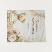 Rustieke Teddybeer Bloemen Baby shower Achtergrond Wandkleed (Voorkant (horizontaal))