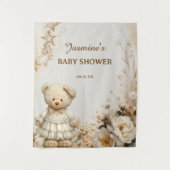 Rustieke Teddybeer Bloemen Baby shower Achtergrond Wandkleed (Voorkant)