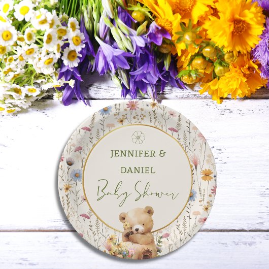 Rustieke Teddybeer Bloemen Baby shower Papier Bord