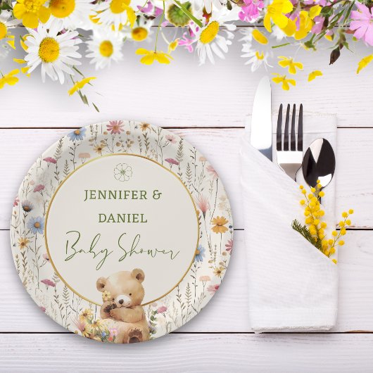 Rustieke Teddybeer Bloemen Baby shower Papier Bord