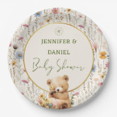 Rustieke Teddybeer Bloemen Baby shower Papier Bord (Voorkant)