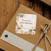 Rustieke Teddybeer Bloemen Baby shower Stickers