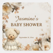 Rustieke Teddybeer Bloemen Baby shower Stickers (Voorkant)