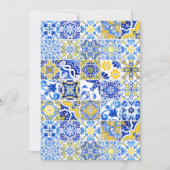 Rustieke tegel blauw geel wit bruiloft kaart (Achterkant)