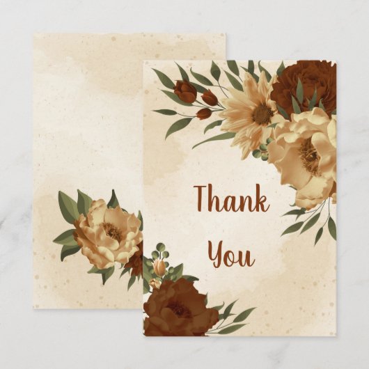 Rustieke terracotta aardetoon bloemig bedankkaart (Voorkant / Achterkant)