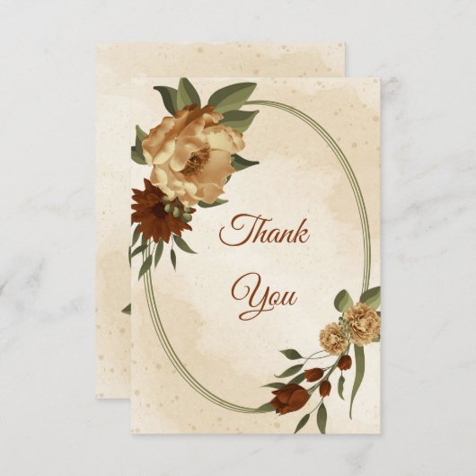 Rustieke terracotta aardetoon bloemig bedankkaart (Voorkant / Achterkant)