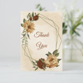 Rustieke terracotta aardetoon bloemig bedankkaart (Staand voorkant)
