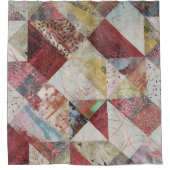 Rustieke Terracotta Abstracte Patchwork Botanische Douchegordijn (Voorkant)