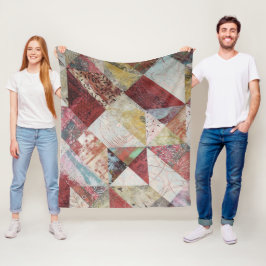 Rustieke Terracotta Abstracte Patchwork Botanische Fleece Deken