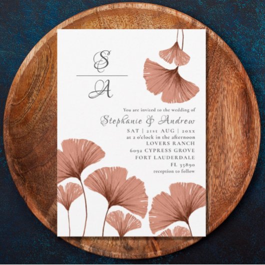 Rustieke Terracotta Aquarel Ginkgo Bruiloft   Kaart