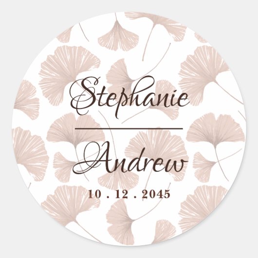 Rustieke Terracotta Beige Ginkgo Blad Bruiloft Ronde Sticker (Voorkant)