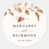 Rustieke terracotta bladeren herfst bruiloft ronde sticker (Voorkant)