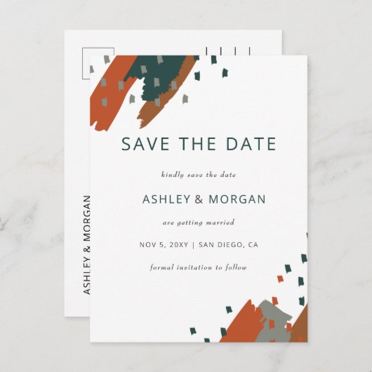 Rustieke Terracotta Blauwgroen Abstract Save the D Aankondigingskaart (Voorkant / Achterkant)