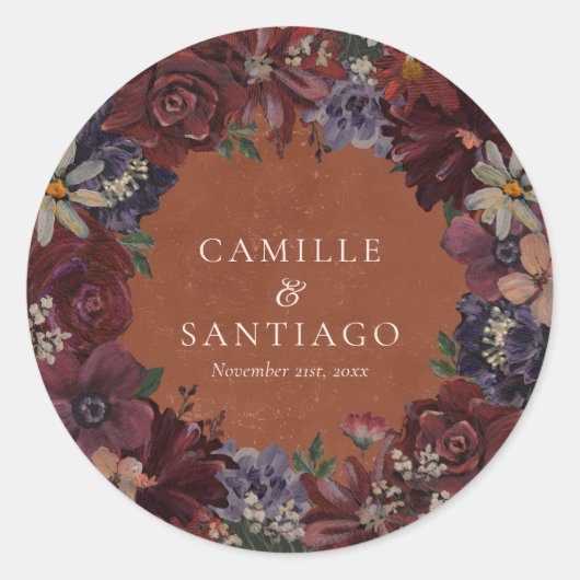 rustieke terracotta bloem ronde sticker (Voorkant)