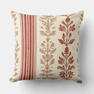 Rustieke Terracotta Bloem Toile Crème Strepen Kussen