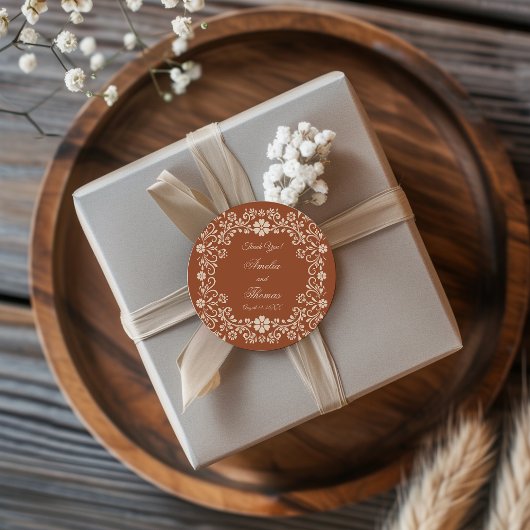 Rustieke Terracotta Bloemen Bruiloft  Ronde Sticker