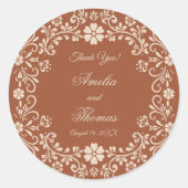 Rustieke Terracotta Bloemen Bruiloft  Ronde Sticker (Voorkant)