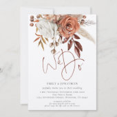 Rustieke Terracotta Bloemen Doe QR Code Bruiloft Kaart (Voorkant)