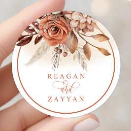 Rustieke Terracotta Bloemen En Pampagras Ronde Sticker