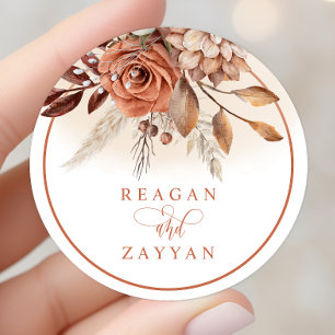 Rustieke Terracotta Bloemen En Pampagras Ronde Sticker
