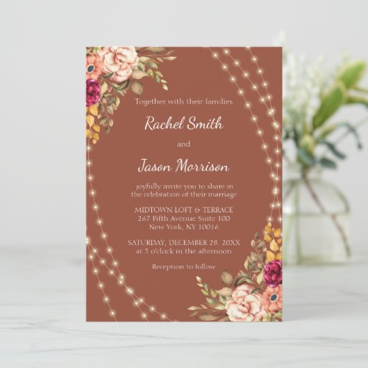 Rustieke Terracotta Bloemen Fairy String Lights Kaart (Staand voorkant)