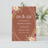 Rustieke Terracotta Bloemen Fairy String Lights Save The Date (Staand voorkant)