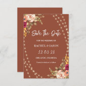 Rustieke Terracotta Bloemen Fairy String Lights Save The Date (Voorkant / Achterkant)