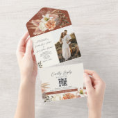 Rustieke Terracotta Bloemen Fall Wedding All In One Uitnodiging (Afscheurbaar)