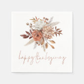 Rustieke Terracotta Bloemen Gelukkig Thanksgiving Servet (Voorkant)