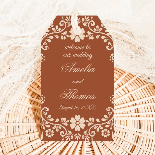 Rustieke Terracotta Bloemen Huwelijk Cadeaulabel