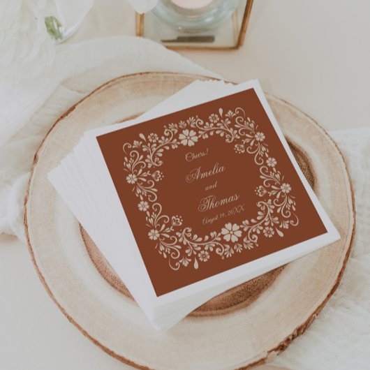 Rustieke Terracotta Bloemen Huwelijk Servet