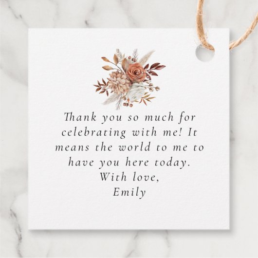 Rustieke Terracotta Bloemen Naam Baby shower Bedan Bedankjes Labels (Achterkant)