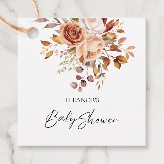 Rustieke Terracotta Bloemen Naam Baby shower Bedan Bedankjes Labels (Voorkant)