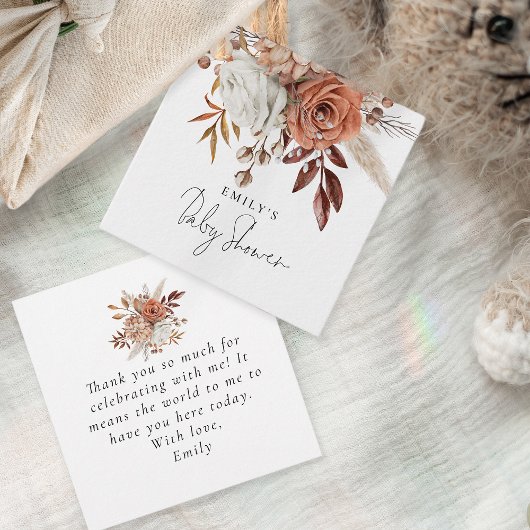 Rustieke Terracotta Bloemen Naam Baby shower Bedan Bedankjes Labels