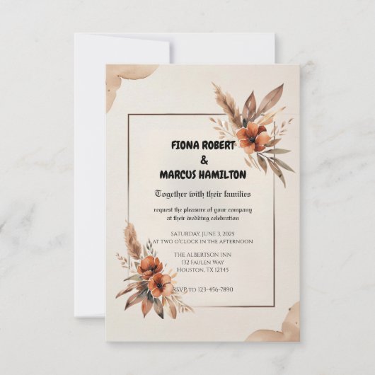 Rustieke Terracotta Bloemen & Pampas Grass Wedding RSVP Kaartje (Voorkant)