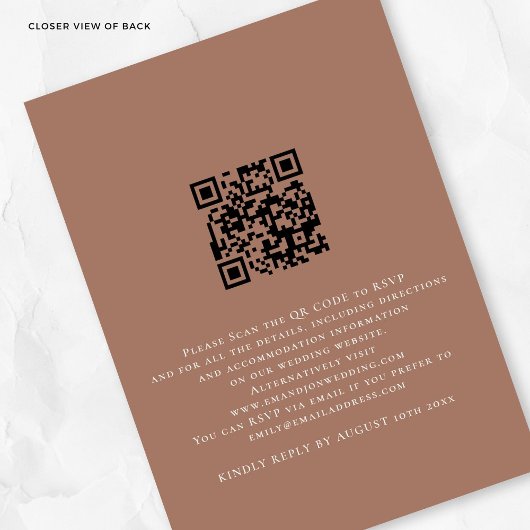 Rustieke Terracotta Bloemen QR Code Bruin Huwelijk Kaart