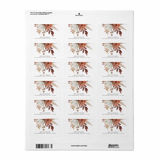 Rustieke Terracotta Bloemen Retouradres Etiket (Full Sheet)