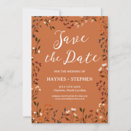 Rustieke Terracotta Bloemen Save the Date Kaart