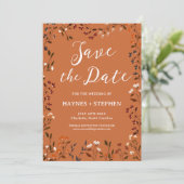 Rustieke Terracotta Bloemen Save the Date Kaart (Staand voorkant)