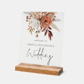 Rustieke terracotta bloemen welkom op bruiloft acryl bord (Hoek)