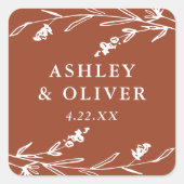 Rustieke Terracotta Bloemen Wildflower bruiloft gu Vierkante Sticker (Voorkant)