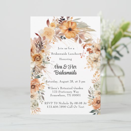 Rustieke Terracotta Bloemenboog Bruidsmeisjes Lunc Kaart (Staand voorkant)