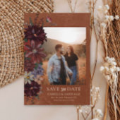 Rustieke Terracotta Bloemenfoto Save the Date Kaar